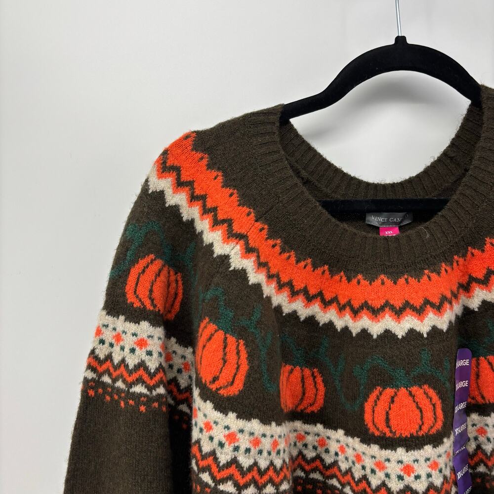 Vince Camuto Sz XXL Womens Sweater Thanksgiving Pumpkin Fair Isle Crewneck - Picture 9 of 16